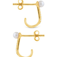 Sterling Silver Pearl & CZ Suspender Stud Earrings