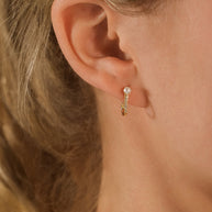 Sterling Silver Pearl & CZ Suspender Stud Earrings
