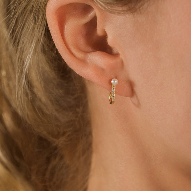 Sterling Silver Pearl & CZ Suspender Stud Earrings