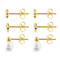Sterling Silver Irene Pearl, Flower, & Heart Stud Earring Set of 3