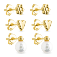 Sterling Silver Irene Pearl, Flower, & Heart Stud Earring Set of 3