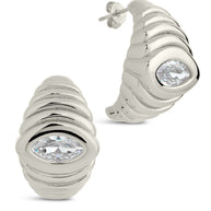 CZ Studded Croissant Hoop Earrings