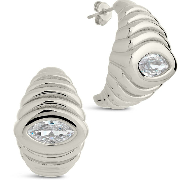 CZ Studded Croissant Hoop Earrings