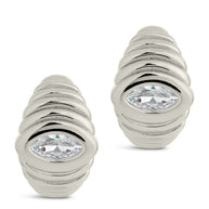 CZ Studded Croissant Hoop Earrings