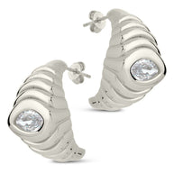 CZ Studded Croissant Hoop Earrings