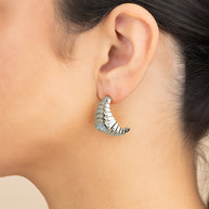 CZ Studded Croissant Hoop Earrings