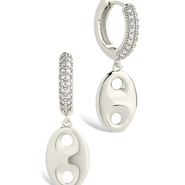 Bliss CZ Anchor Chain Micro Hoop Earrings