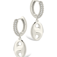Bliss CZ Anchor Chain Micro Hoop Earrings