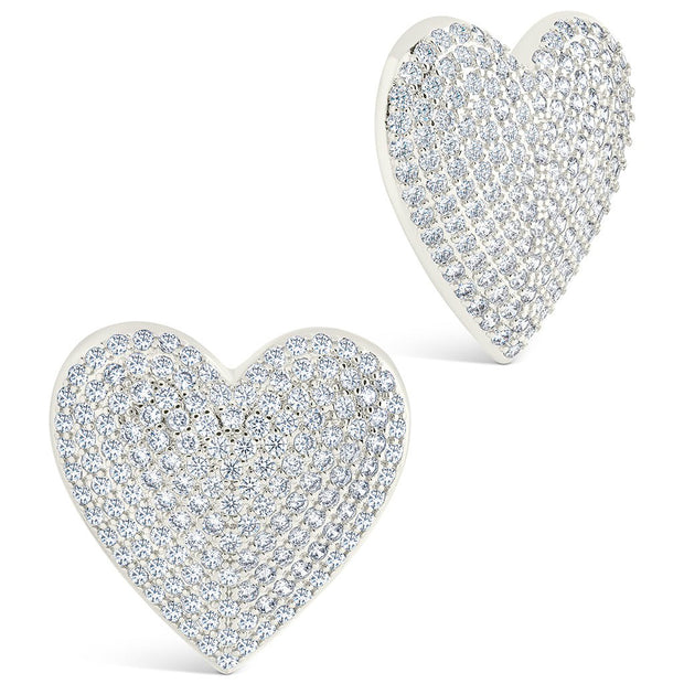Disco Heart CZ Statement Stud Earrings