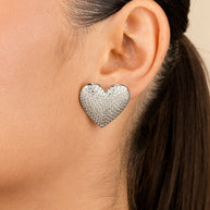 Disco Heart CZ Statement Stud Earrings