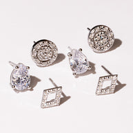 Sterling Silver CZ Geo Stud Set of 3