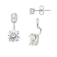 Sterling Silver Brilliant CZ Stud Jacket Earrings