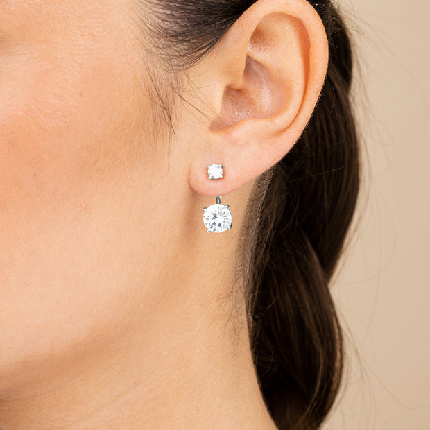 Sterling Silver Brilliant CZ Stud Jacket Earrings