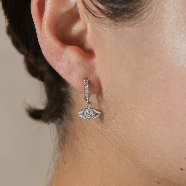 Sterling Silver Starry Nights Eye Micro Hoops