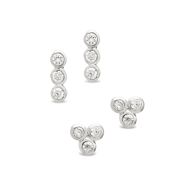 Sterling Silver 2pc Bezel Stud Set