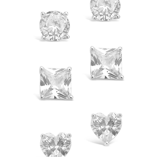 Sterling Silver Statement CZ Stud Set of 3