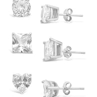 Sterling Silver Statement CZ Stud Set of 3