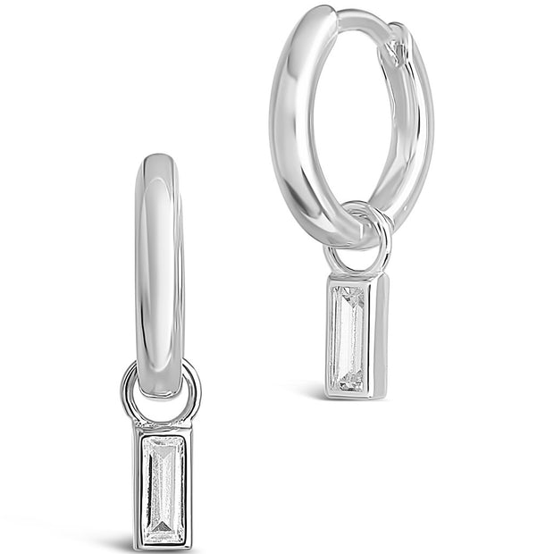Sterling Silver Baguette CZ Micro Hoops