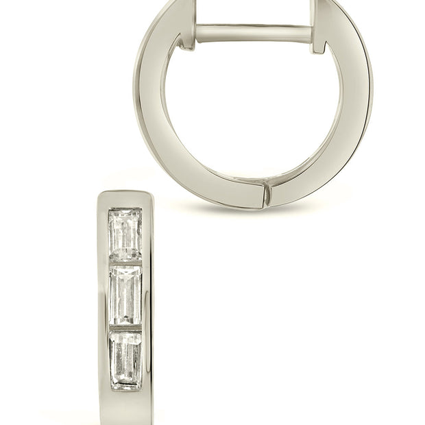 Sterling Silver CZ Baguette Micro Hoop Earrings