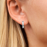 Sterling Silver CZ Baguette Micro Hoop Earrings