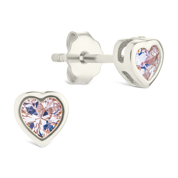 Sterling Silver Bezel Set CZ Heart Studs