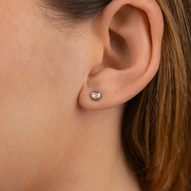 Sterling Silver Bezel Set CZ Heart Studs