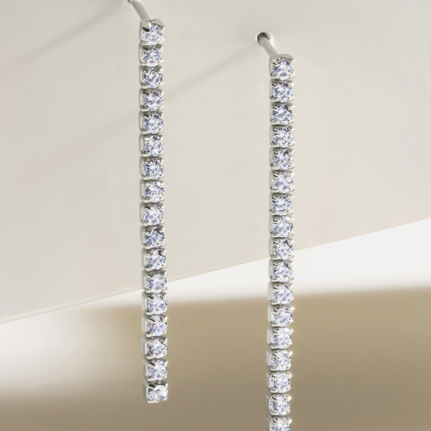 Sterling Silver CZ Linear Drop Earrings