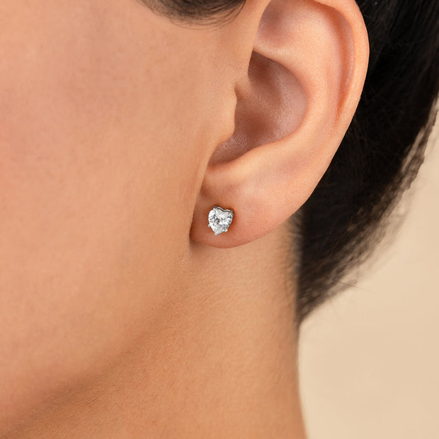 Sterling Silver 5mm Heart CZ Stud Earrings