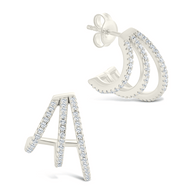 Sterling Silver Porter Triple Row CZ Huggie Hoops