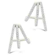 Sterling Silver Porter Triple Row CZ Huggie Hoops