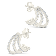 Sterling Silver Porter Triple Row CZ Huggie Hoops