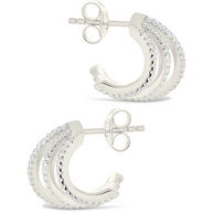 Sterling Silver Porter Triple Row CZ Huggie Hoops