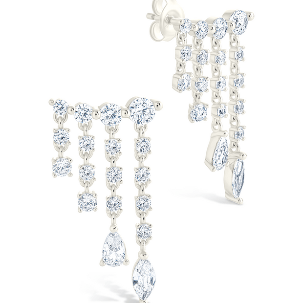 Sterling Silver Adrian CZ Waterfall Statement Studs