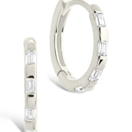 Sterling Silver Henley CZ Baguette Micro Hoop Earrings