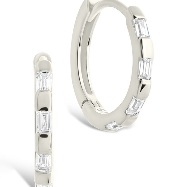 Sterling Silver Henley CZ Baguette Micro Hoop Earrings