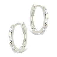 Sterling Silver Henley CZ Baguette Micro Hoop Earrings