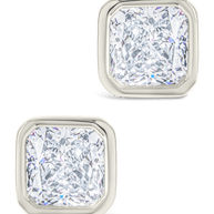 Sterling Silver Asscher Cut Bezel Set Stud Earrings