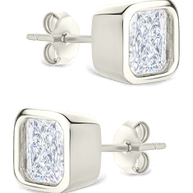 Sterling Silver Asscher Cut Bezel Set Stud Earrings