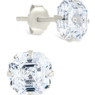 Sterling Silver Asscher Cut Prong Set Stud Earrings