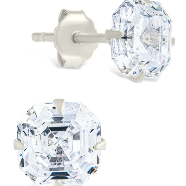 Sterling Silver Asscher Cut Prong Set Stud Earrings