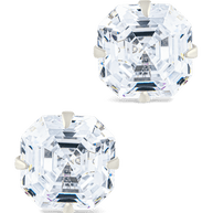 Sterling Silver Asscher Cut Prong Set Stud Earrings