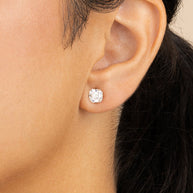 Sterling Silver Asscher Cut Prong Set Stud Earrings