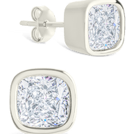 Sterling Silver Cushion Cut Bezel Set Stud Earrings