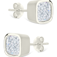 Sterling Silver Cushion Cut Bezel Set Stud Earrings