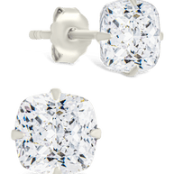 Sterling Silver Cushion Cut Prong Set Stud Earrings