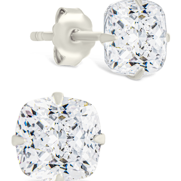 Sterling Silver Cushion Cut Prong Set Stud Earrings