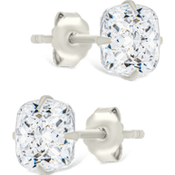 Sterling Silver Cushion Cut Prong Set Stud Earrings