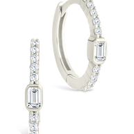 Sterling Silver Emerald Cut Bezel Set Huggie Hoop Earrings