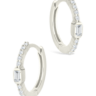Sterling Silver Emerald Cut Bezel Set Huggie Hoop Earrings
