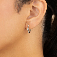 Sterling Silver Emerald Cut Bezel Set Huggie Hoop Earrings